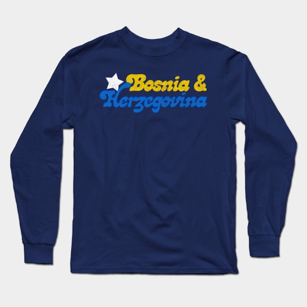 Bosnia /  Retro Faded Style Typography Design Long Sleeve T-Shirt by DankFutura